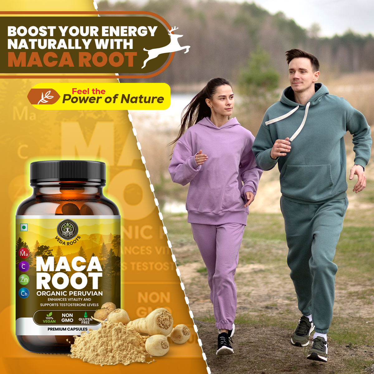 Veda Roots Maca Root Organic Peruvian Capsules for Boosting Vitality
