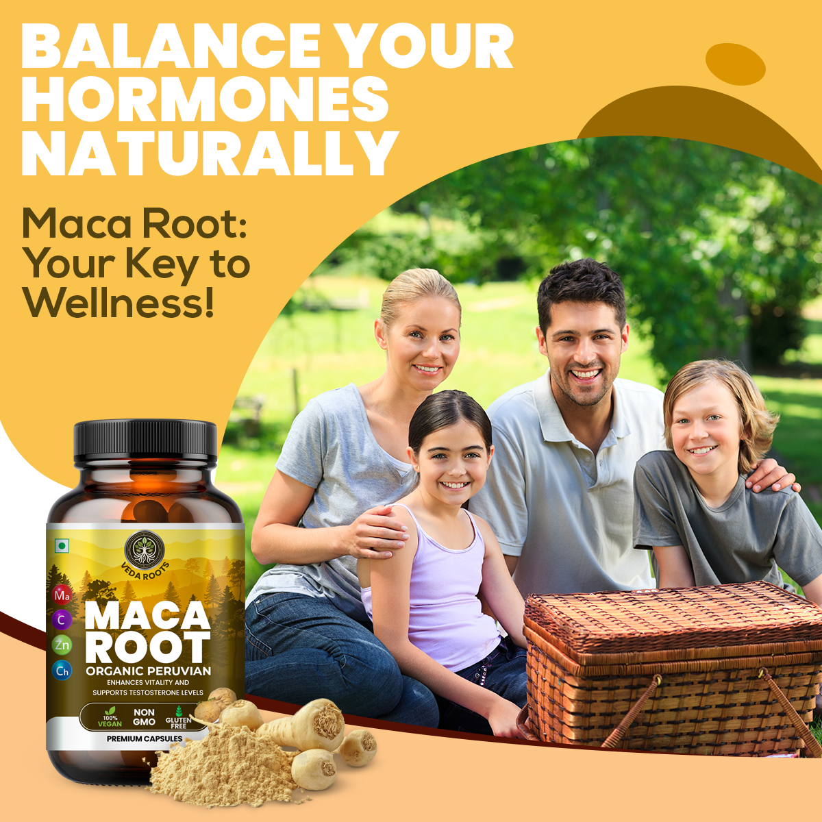 Veda Roots Maca Root Organic Peruvian Capsules for Boosting Vitality