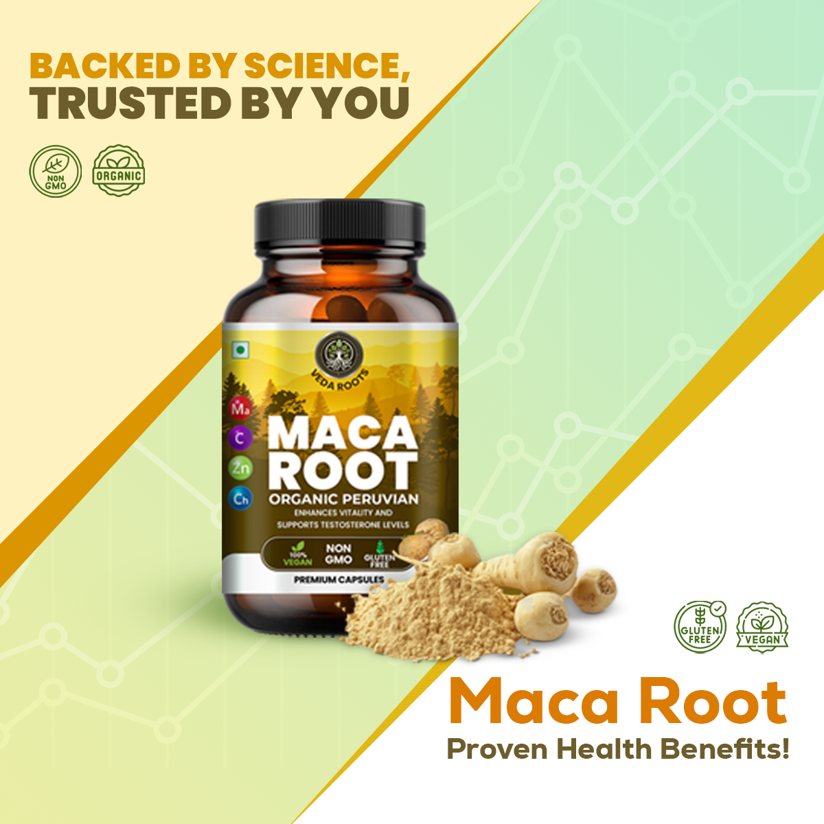 Veda Roots Maca Root Organic Peruvian Capsules for Boosting Vitality